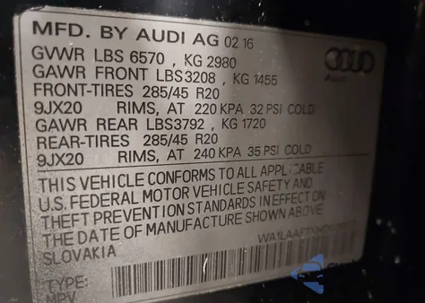 2017 Audi Q7 3.0T Premium from USA, damaged, VIN WA1LAAF7XHD009517